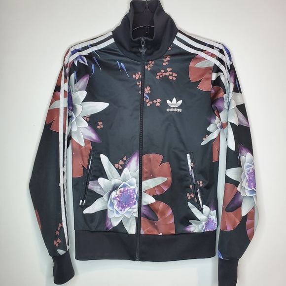 Adidas Originals Lotus Print Track Jacket Black Floral Flowers Small